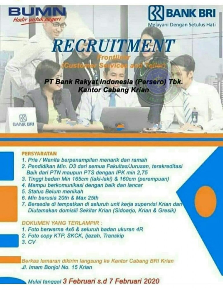 Agenda Lowongan Frontliner (Customer Services and Teller) - Job Placement Center Politeknik ...
