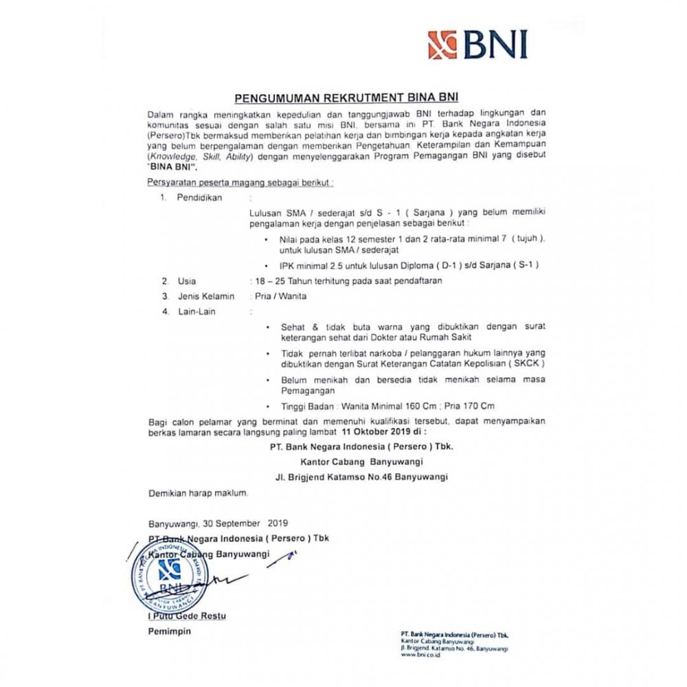 Surat Lamaran Bina Bni - Guru Ilmu Sosial